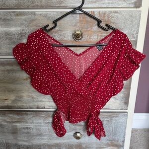 SHEIN Red Polka Dot Ruffle Blouse